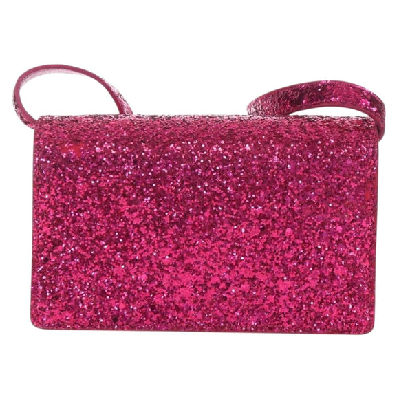 Saint Laurent Glitter Shoulder Bag Leather Sequins Pink Gold Auth bs37712