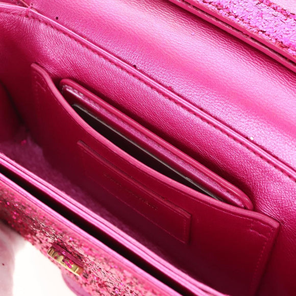 Saint Laurent Glitter Shoulder Bag Leather Sequins Pink Gold Auth bs37712