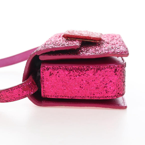 Saint Laurent Glitter Shoulder Bag Leather Sequins Pink Gold Auth bs37712