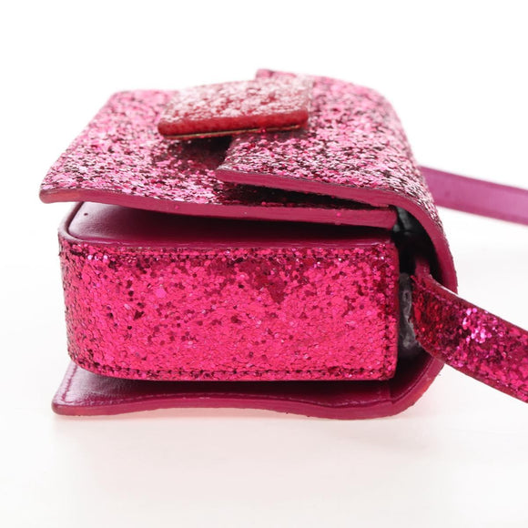 Saint Laurent Glitter Shoulder Bag Leather Sequins Pink Gold Auth bs37712