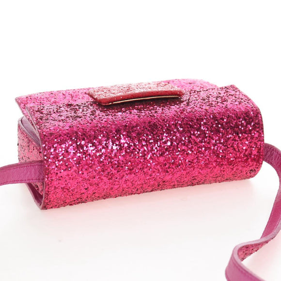 Saint Laurent Glitter Shoulder Bag Leather Sequins Pink Gold Auth bs37712
