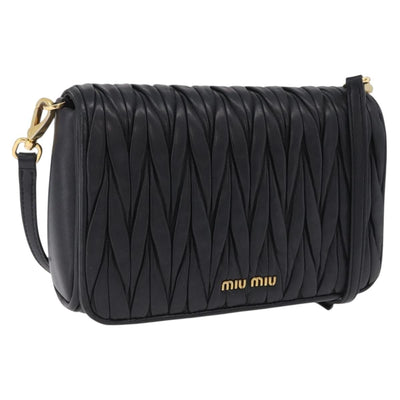 Miu Miu Matelasse Shoulder Bag Leather Black Gold Auth bs37716