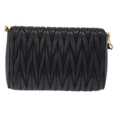 Miu Miu Matelasse Shoulder Bag Leather Black Gold Auth bs37716 - 0