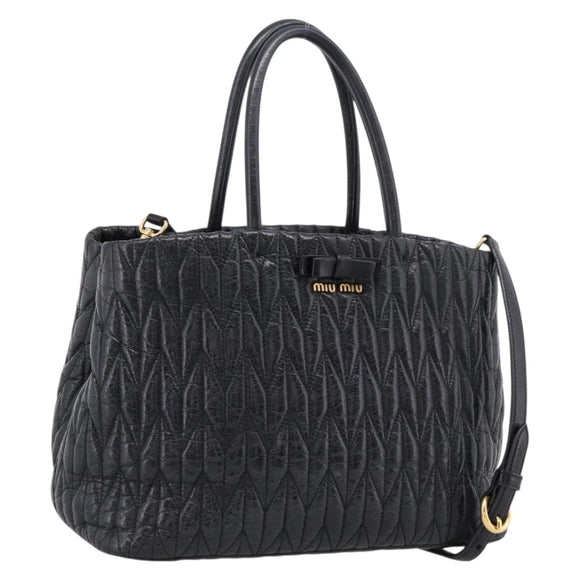 Miu Miu Hand Bag Leather 2way Black Gold Auth bs37717A