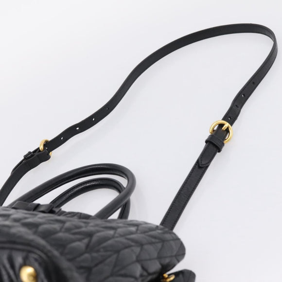 Miu Miu Hand Bag Leather 2way Black Gold Auth bs37717A