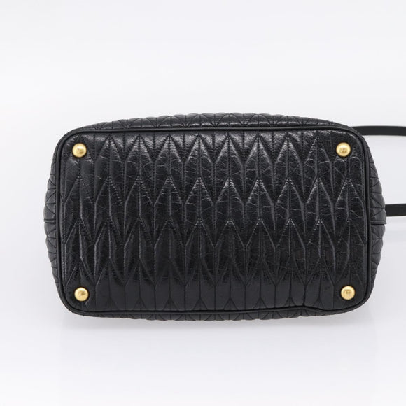 Miu Miu Hand Bag Leather 2way Black Gold Auth bs37717A