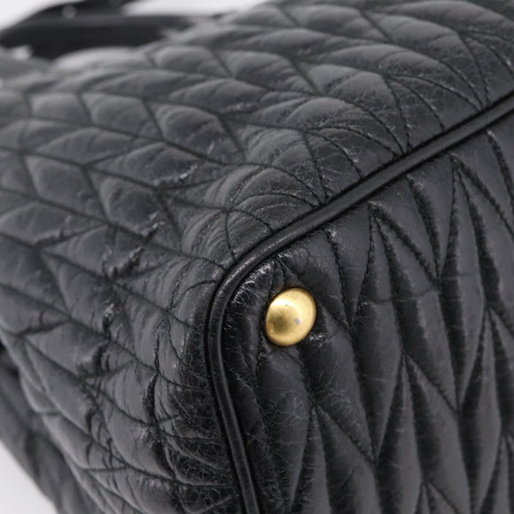 Miu Miu Hand Bag Leather 2way Black Gold Auth bs37717A