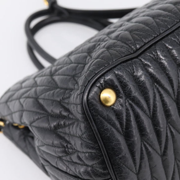 Miu Miu Hand Bag Leather 2way Black Gold Auth bs37717A