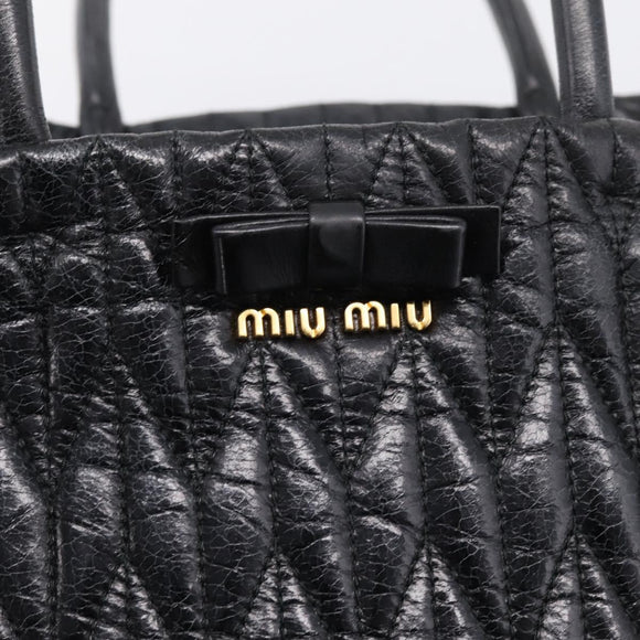Miu Miu Hand Bag Leather 2way Black Gold Auth bs37717A