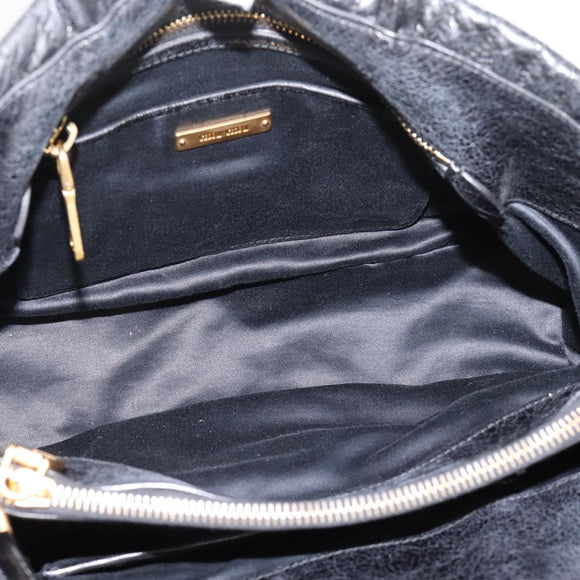 Miu Miu Hand Bag Leather 2way Black Gold Auth bs37717A