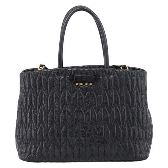 Miu Miu Hand Bag Leather 2way Black Gold Auth bs37717A