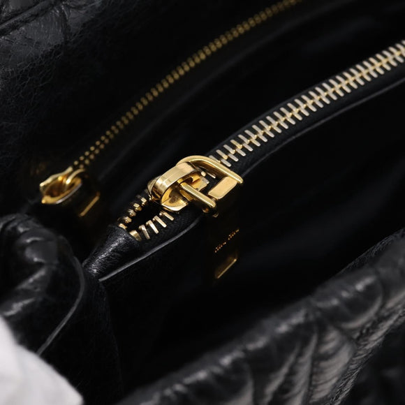 Miu Miu Hand Bag Leather 2way Black Gold Auth bs37717A