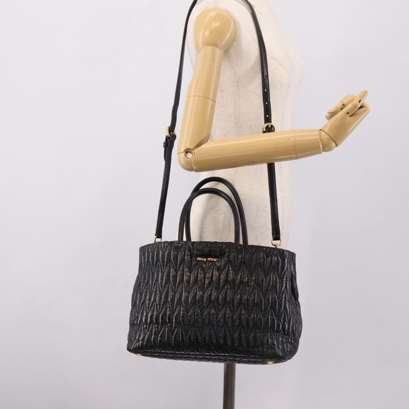 Miu Miu Hand Bag Leather 2way Black Gold Auth bs37717A