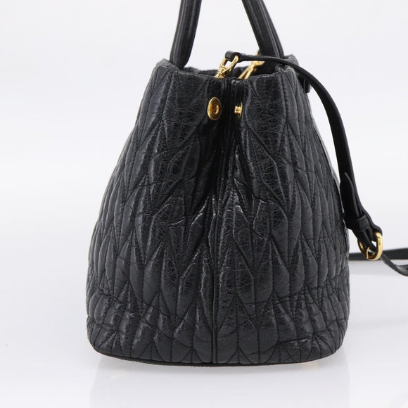 Miu Miu Hand Bag Leather 2way Black Gold Auth bs37717A