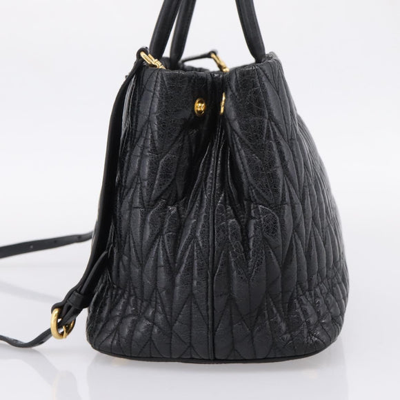 Miu Miu Hand Bag Leather 2way Black Gold Auth bs37717A