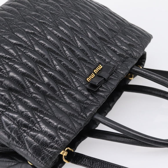Miu Miu Hand Bag Leather 2way Black Gold Auth bs37717A