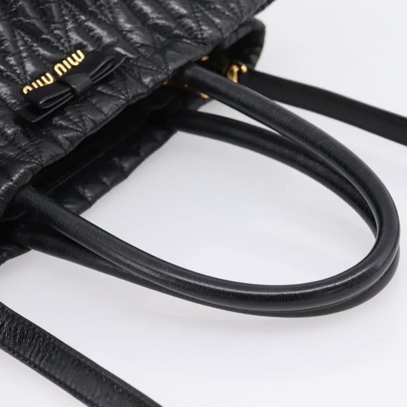 Miu Miu Hand Bag Leather 2way Black Gold Auth bs37717A