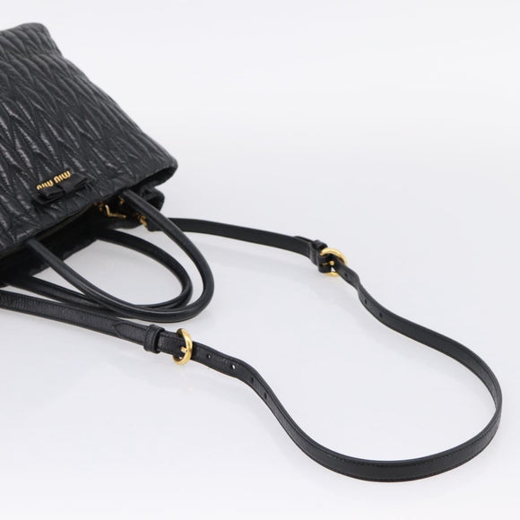 Miu Miu Hand Bag Leather 2way Black Gold Auth bs37717A