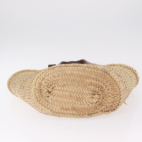 LOEWE Anagram Basket Bag Hand Bag Raffia Leather Beige Silver Auth bs37718A
