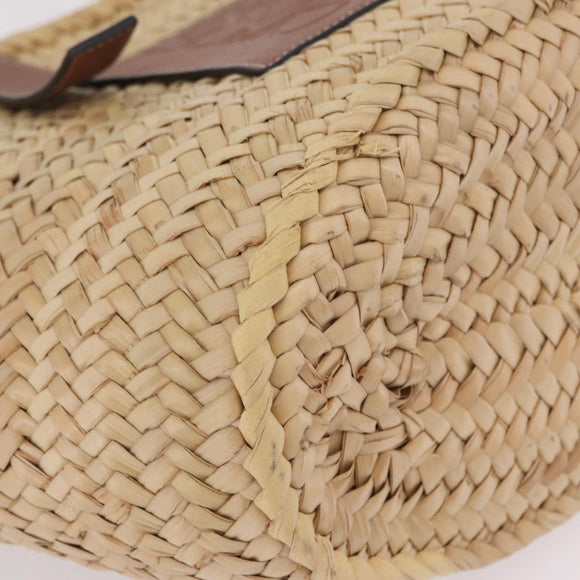 LOEWE Anagram Basket Bag Hand Bag Raffia Leather Beige Silver Auth bs37718A