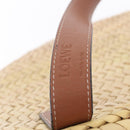 LOEWE Anagram Basket Bag Hand Bag Raffia Leather Beige Silver Auth bs37718A-21