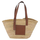 LOEWE Anagram Basket Bag Hand Bag Raffia Leather Beige Silver Auth bs37718A-13
