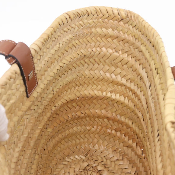 LOEWE Anagram Basket Bag Hand Bag Raffia Leather Beige Silver Auth bs37718A
