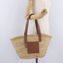 LOEWE Anagram Basket Bag Hand Bag Raffia Leather Beige Silver Auth bs37718A-24