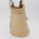 LOEWE Anagram Basket Bag Hand Bag Raffia Leather Beige Silver Auth bs37718A-4