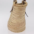 LOEWE Anagram Basket Bag Hand Bag Raffia Leather Beige Silver Auth bs37718A-5