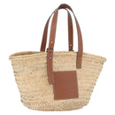 LOEWE Anagram Basket bag Hand Bag Raffia Leather Beige Silver Auth bs37719V-1