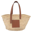 LOEWE Anagram Basket bag Hand Bag Raffia Leather Beige Silver Auth bs37719V-13