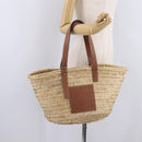 LOEWE Anagram Basket bag Hand Bag Raffia Leather Beige Silver Auth bs37719V-20