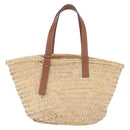 LOEWE Anagram Basket bag Hand Bag Raffia Leather Beige Silver Auth bs37719V-2