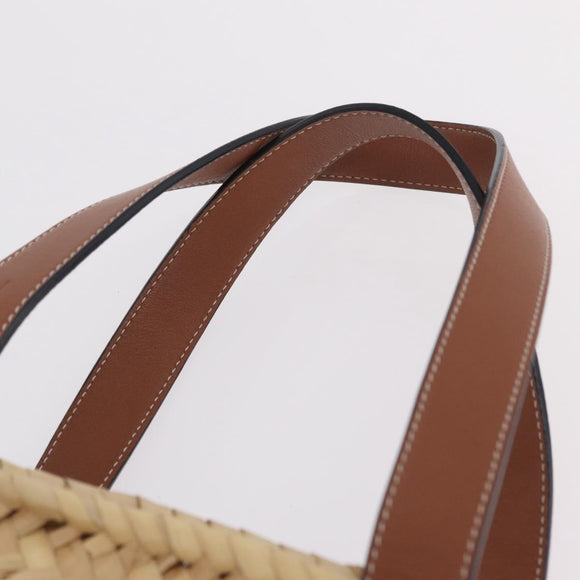 LOEWE Anagram Basket bag Hand Bag Raffia Leather Beige Silver Auth bs37719V