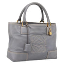 LOEWE Anagram Amazona Justa Hand Bag Leather Gold Silver Auth bs37721-1