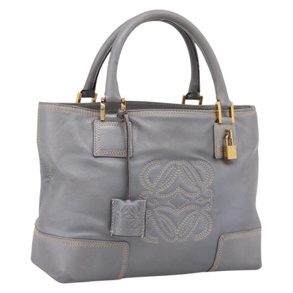 LOEWE Anagram Amazona Justa Hand Bag Leather Gold Silver Auth bs37721