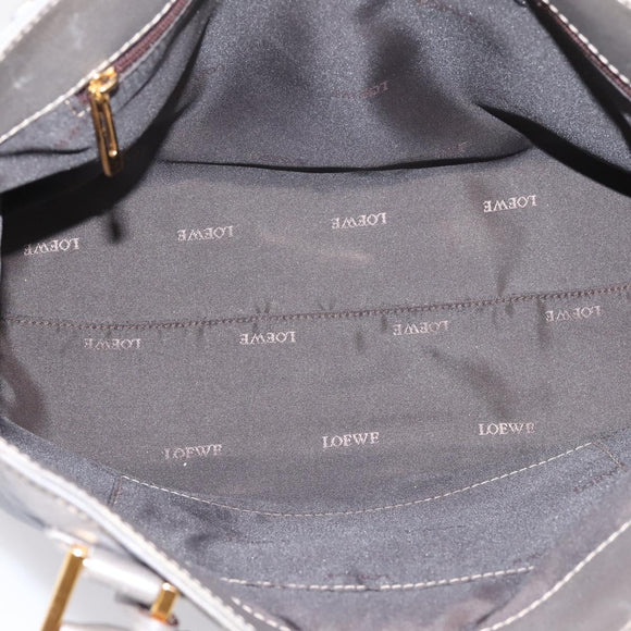 LOEWE Anagram Amazona Justa Hand Bag Leather Gold Silver Auth bs37721