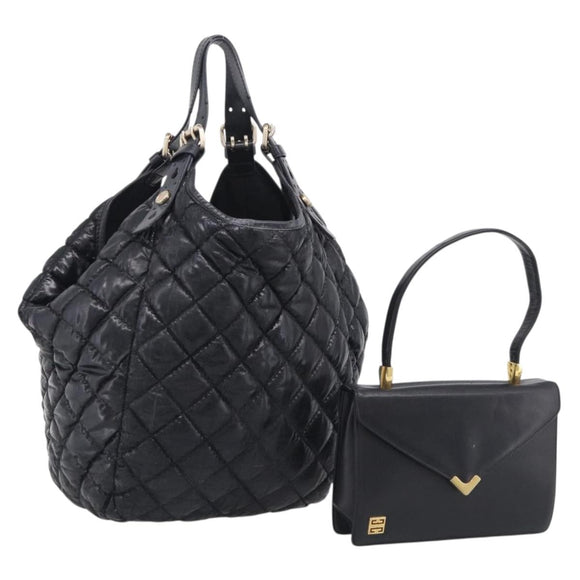 GIVENCHY Shoulder Bag Leather 2 Set Black Gold Auth bs37731
