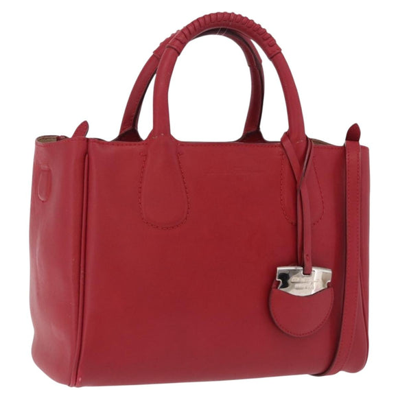 Salvatore Ferragamo Hand Bag Leather 2way Red Silver Auth bs37733