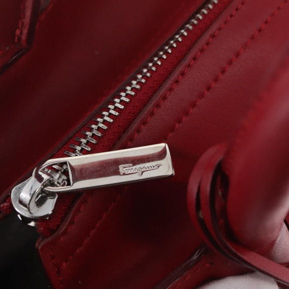 Salvatore Ferragamo Hand Bag Leather 2way Red Silver Auth bs37733