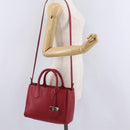 Salvatore Ferragamo Hand Bag Leather 2way Red Silver Auth bs37733-31