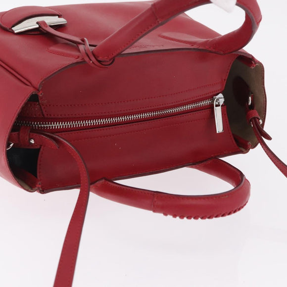Salvatore Ferragamo Hand Bag Leather 2way Red Silver Auth bs37733