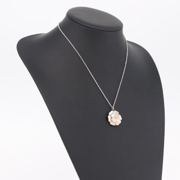 CHANEL Camelia Necklace metal Silver CC Auth bs37737