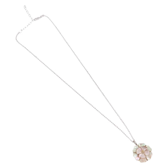 CHANEL Camelia Necklace metal Silver CC Auth bs37737