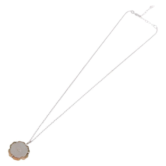 CHANEL Camelia Necklace metal Silver CC Auth bs37737