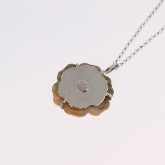 CHANEL Camelia Necklace metal Silver CC Auth bs37737