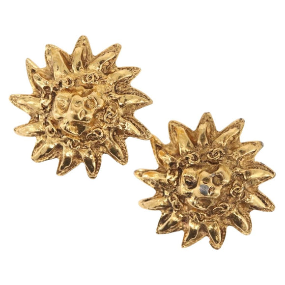 CHANEL Earring metal Gold CC Auth bs37738M
