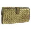 Bottega Veneta INTRECCIATO Long Wallet Leather Gold 134075 Auth bs37742-1
