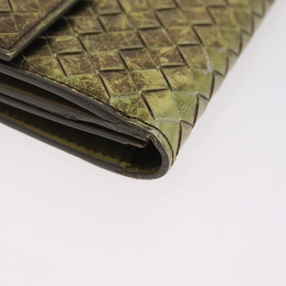 Bottega Veneta INTRECCIATO Long Wallet Leather Gold 134075 Auth bs37742
